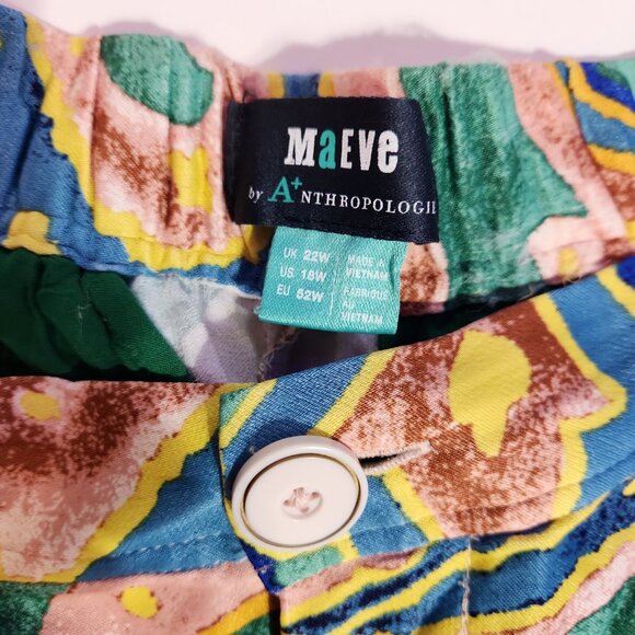 Anthropologie Maeve Rhiannon Satin Cropped Flare Pants Colorful Abstract Sz 18W - Picture 7 of 13